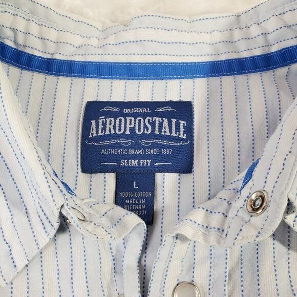 Aeropostale Striped Snap Shirt Blue Size Large - Picture 3 of 10